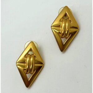 Vintage Anne Klein Earrings Brushed Gold-Tone, Diamond Shape Pierced Statement
